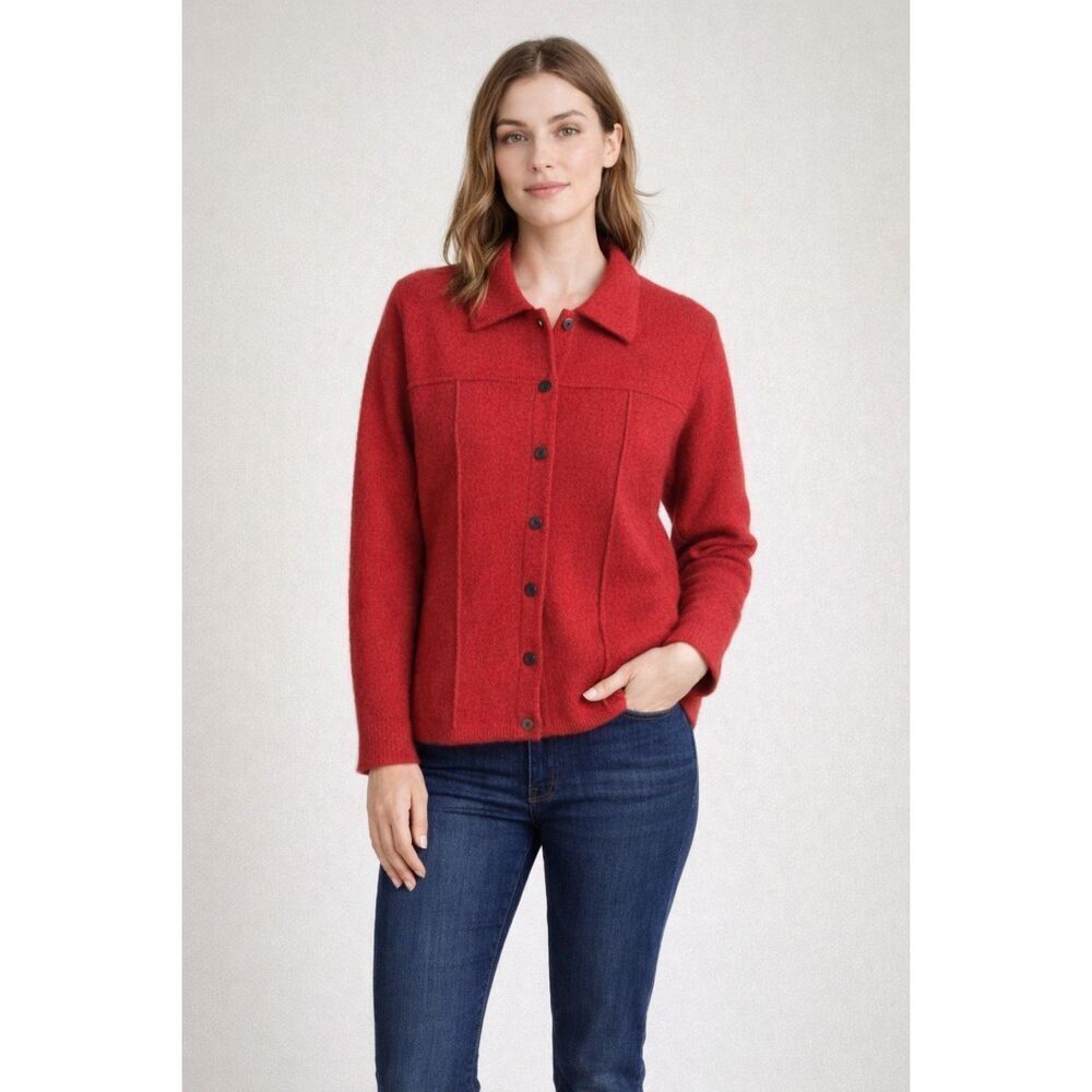 Karen Scott Red Wool Cardigan Small Made in Australia Button Front